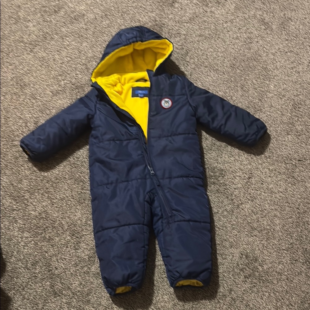 Navy Blue Kids Snowsuit with Yellow Lining